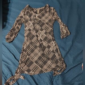 Emma & Michele Asymmetrical Dress in Black and Cream